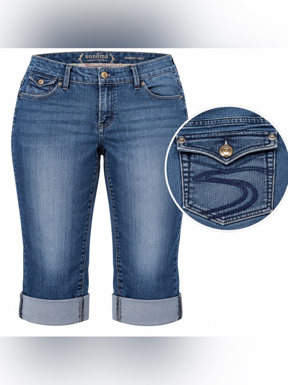 Sonoma Women's Medium Blue Rolled-Hem Cropped Jeans